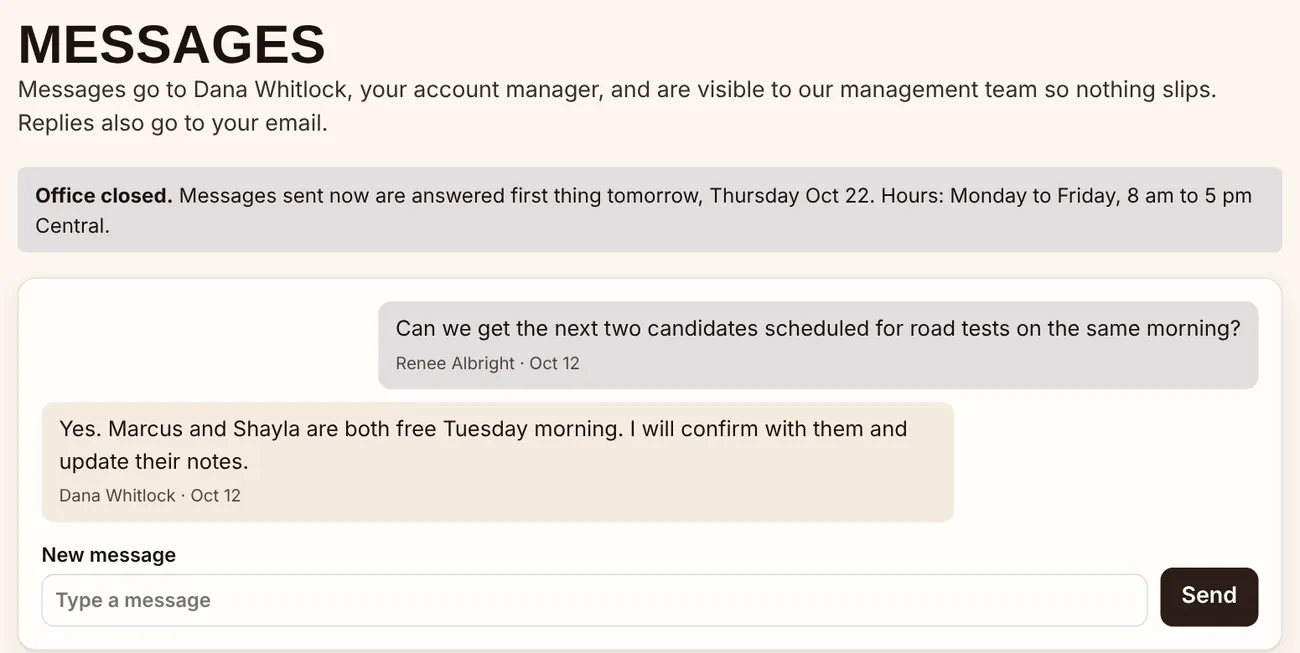 Messaging your account manager