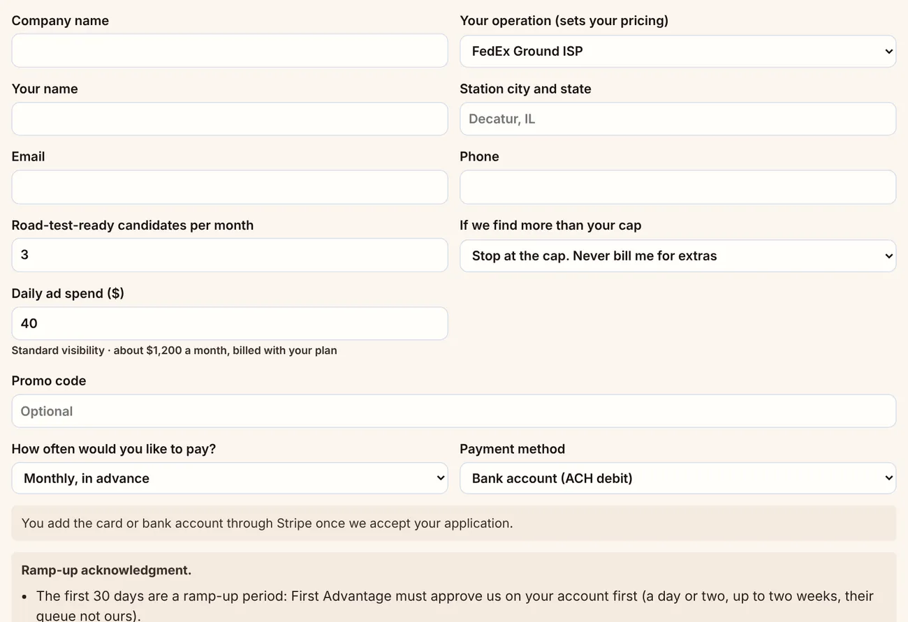 The short sign-up form